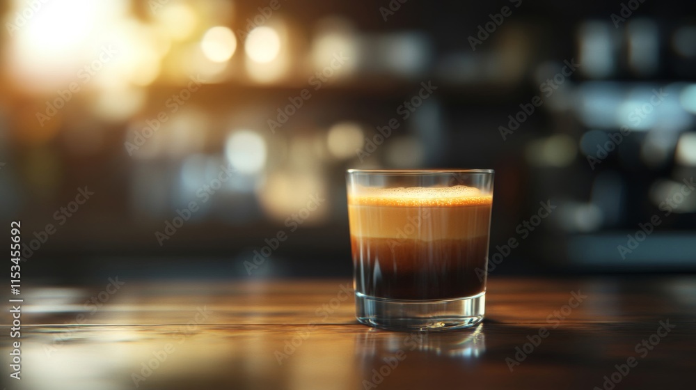 Espresso Drink on Bar Counter in Cafe Setting Espresso Drink on Bar Counter in Cafe Setting