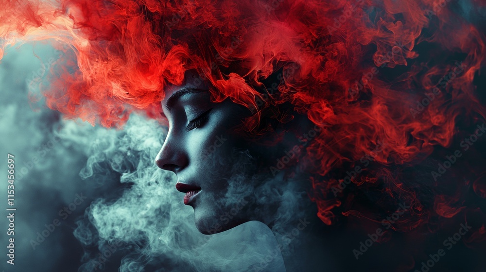 Abstract face in red and blue smoke effects Abstract face in red and blue smoke effects