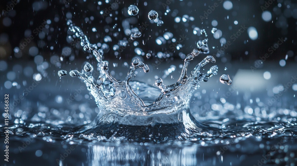 Water splash captured in mid-air on dark background Water splash captured in mid-air on dark background