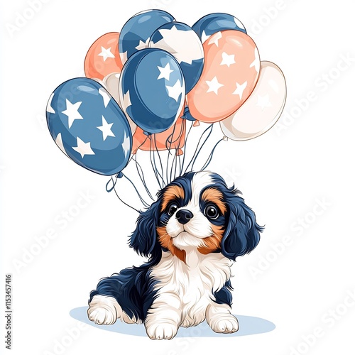 Adorable Cavalier King Charles Spaniel Puppy with Balloons photo