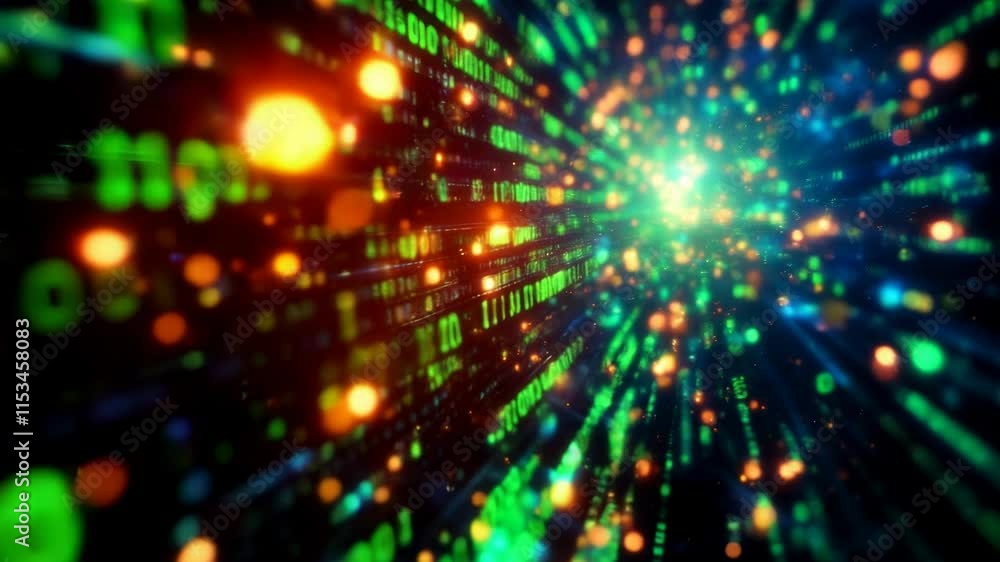 Digital Data Explosion: Colorful Binary Code Stream Bursting into Bright Light. Futuristic Technology Concept for Big Data, Artificial Intelligence, and Cyber Security Digital Data Explosion: Colorful Binary Code Stream Bursting into Bright Light. Futuristic Technology Concept for Big Data, Artificial Intelligence, and Cyber Security