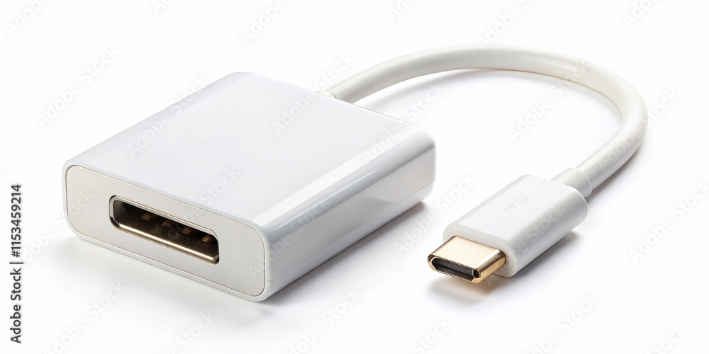 White USB-C to HDMI Adapter on Clean White Background - High-Resolution Stock Photo White USB-C to HDMI Adapter on Clean White Background - High-Resolution Stock Photo