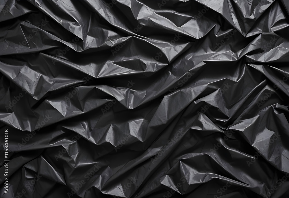 Obraz premium Crumpled black plastic sheets , creating an abstract textured background