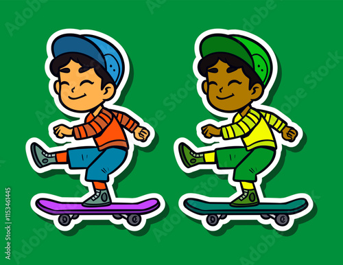 Cute Skater Boy Doodle Sticker Illustration