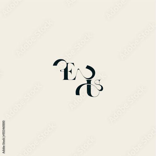 wedding monogram elegant UE bold and hairline initial letter fancy curve logo