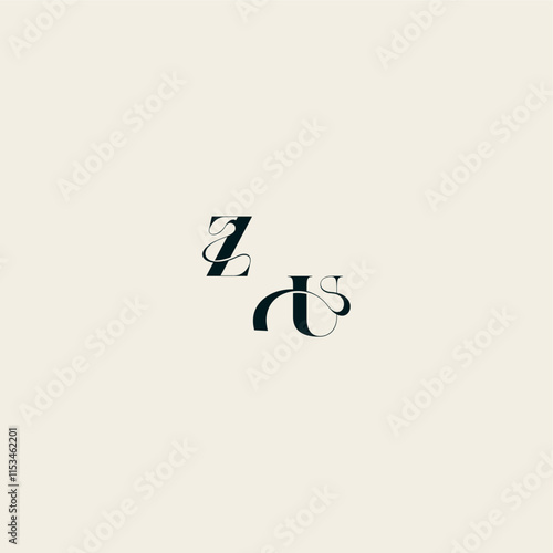 wedding monogram elegant UZ bold and hairline initial letter fancy curve logo