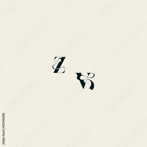 wedding monogram elegant VZ bold and hairline initial letter fancy curve logo