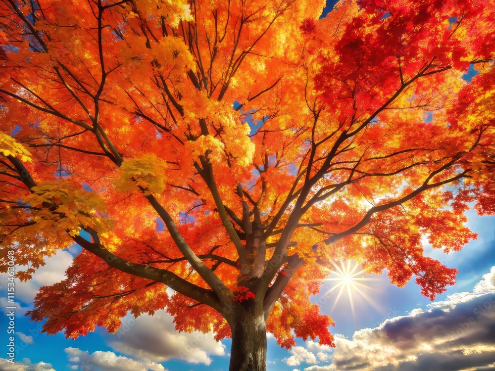 Stunning Autumn Sugar Maple Tree - Vibrant Fall Foliage Action Shot Stunning Autumn Sugar Maple Tree - Vibrant Fall Foliage Action Shot