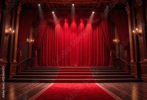 Grand Theater Stage with Red Curtains and Carpet