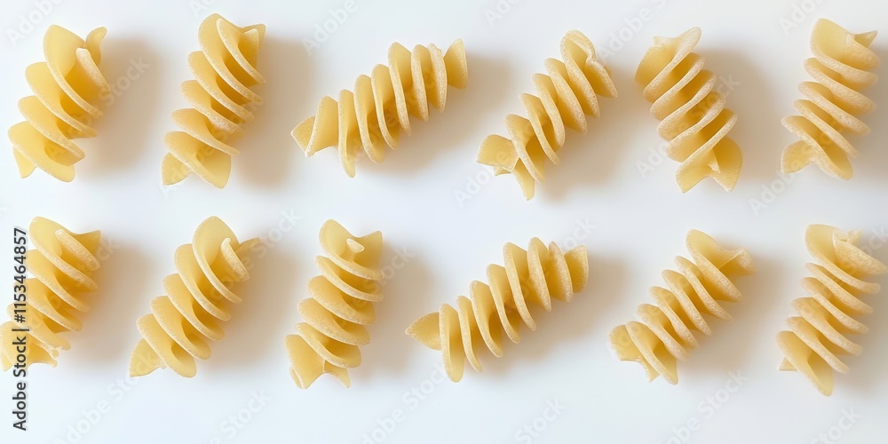 Raw fusilli pasta arranged on a white background, showcasing the unique twists and turns of fusilli. This bunch of fusilli highlights the beauty and texture of raw pasta. Raw fusilli pasta arranged on a white background, showcasing the unique twists and turns of fusilli. This bunch of fusilli highlights the beauty and texture of raw pasta.