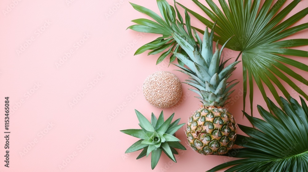 Minimalist tropical fruit arrangement on pastel background Minimalist tropical fruit arrangement on pastel background