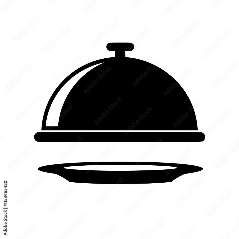 Fototapeta premium silhouette vector Silver serving cloche raised above empty golden plate, cut out 