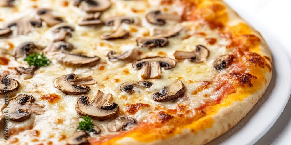 A close up of a homemade pizza featuring cheese and mushrooms set against a white backdrop highlights the delicious toppings of cheese and mushrooms. A close up of a homemade pizza featuring cheese and mushrooms set against a white backdrop highlights the delicious toppings of cheese and mushrooms.
