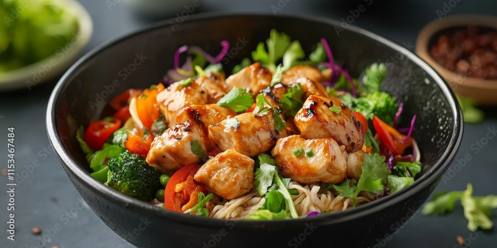 Tasty bowl featuring a mix of vegetables and chicken in a wok, showcasing a flavorful chicken wok experience with fresh ingredients and vibrant colors for an appetizing presentation. Tasty bowl featuring a mix of vegetables and chicken in a wok, showcasing a flavorful chicken wok experience with fresh ingredients and vibrant colors for an appetizing presentation.