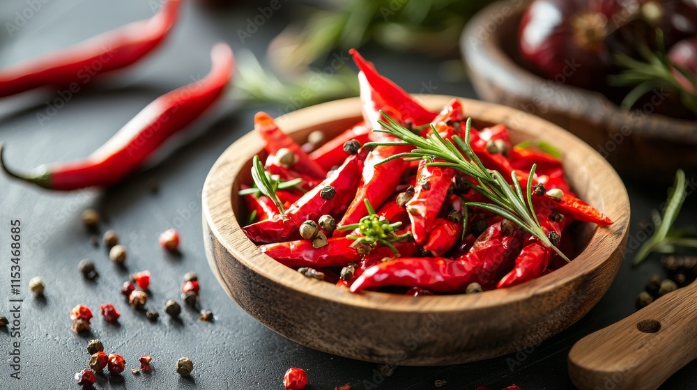 Spicy red chili peppers in rustic bowl Spicy red chili peppers in rustic bowl