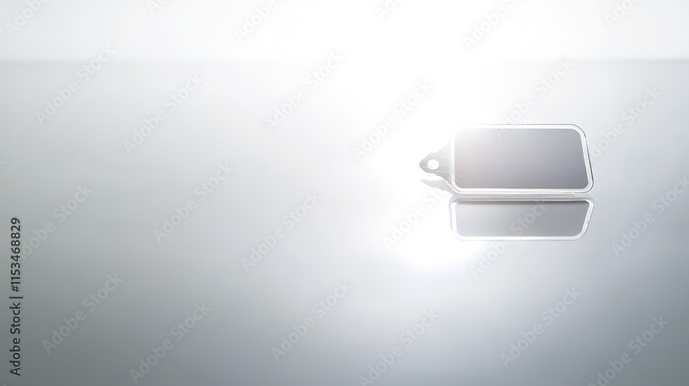 clean flat lay of security badge displayed on smooth reflective white surface under bright directional light clean flat lay of security badge displayed on smooth reflective white surface under bright directional light