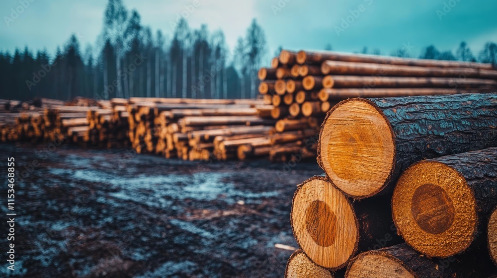 Stacked logs arranged neatly in a yard, showcasing a lumber mill s inventory of logs. These logs represent the essential raw materials used in various lumber mill projects. Stacked logs arranged neatly in a yard, showcasing a lumber mill s inventory of logs. These logs represent the essential raw materials used in various lumber mill projects.