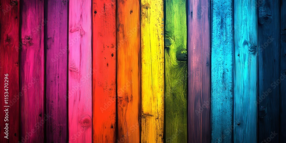 Fluorescent colors on a wooden background create a vibrant and eye catching visual display, showcasing the striking contrast of fluorescent hues against the warm tones of wood.