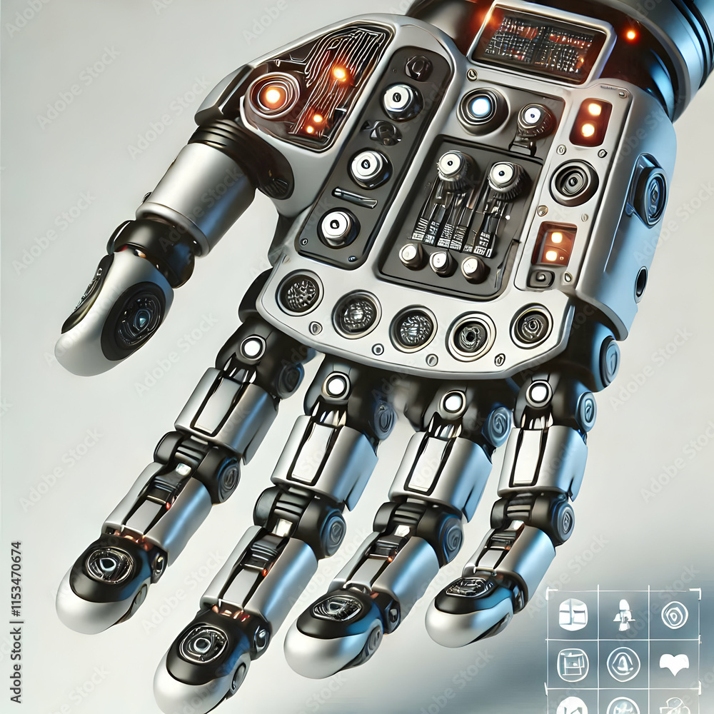 3D Macro Shot Futuristic Robotic Hand LED Lights Copy Space Technology Showcase 3D Macro Shot Futuristic Robotic Hand LED Lights Copy Space Technology Showcase