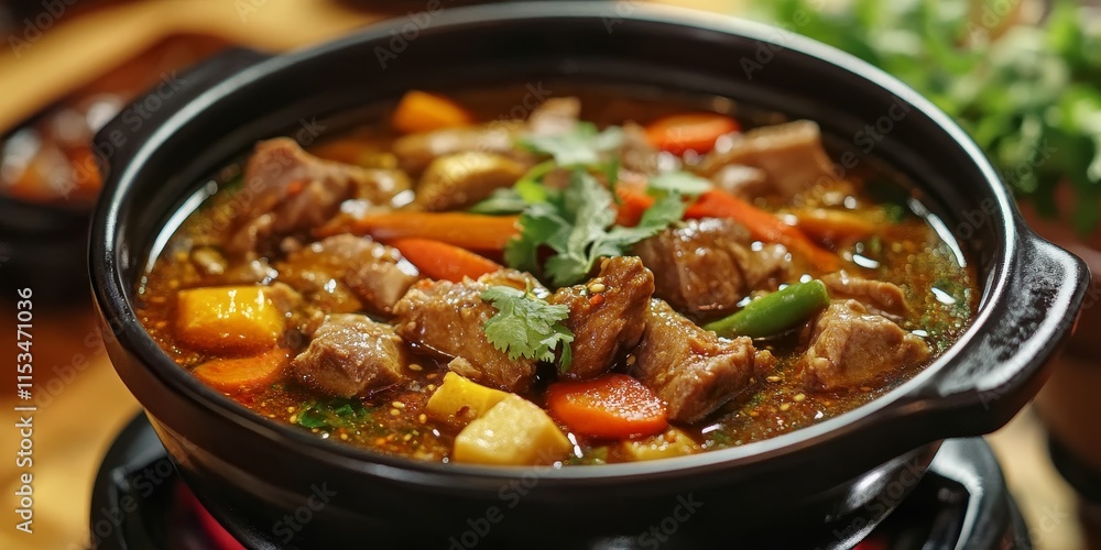 Homemade spicy meal featuring a rich pork and vegetable soup, crafted with pork bone broth, dried peppercorns, and chili pepper, delivering unique flavors and an exhilarating tongue numbing spiciness. Homemade spicy meal featuring a rich pork and vegetable soup, crafted with pork bone broth, dried peppercorns, and chili pepper, delivering unique flavors and an exhilarating tongue numbing spiciness.