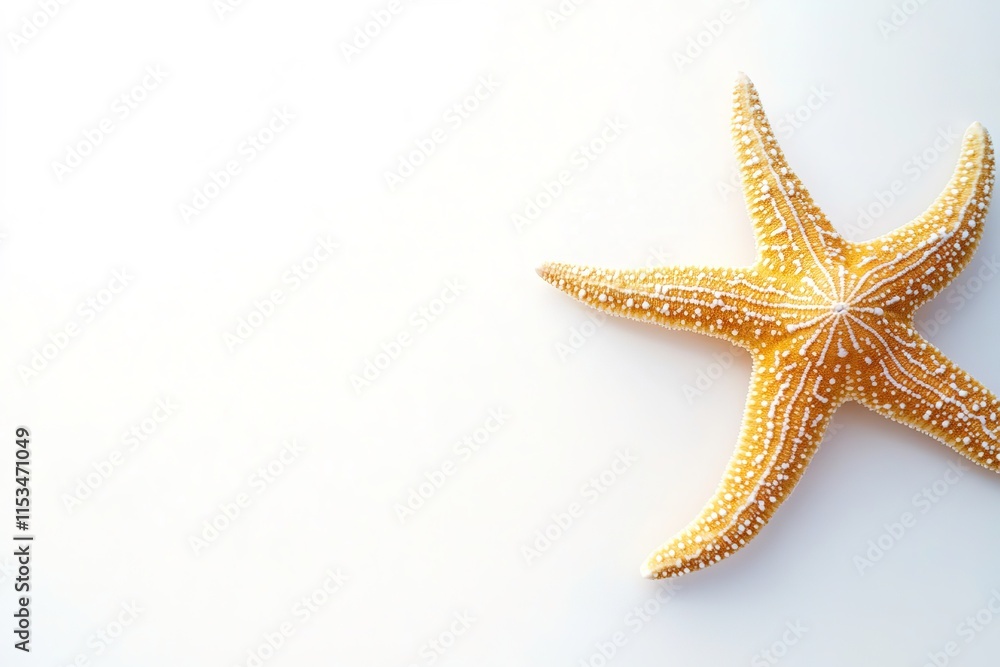 starfish isolated on white background with subtle shadow underneath it creating soft visual contrast large empty space