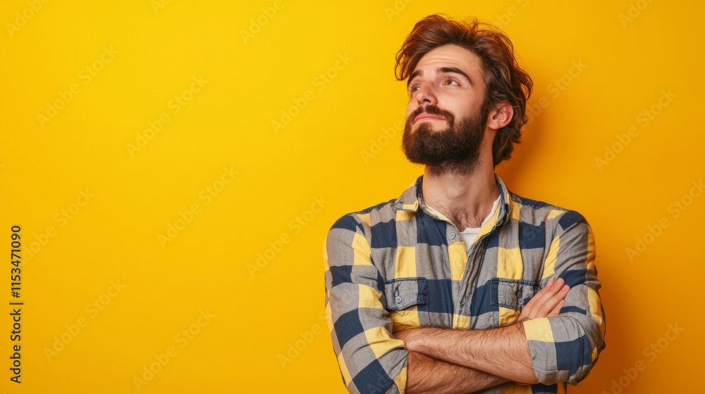 Fototapeta premium Confident man against yellow backdrop