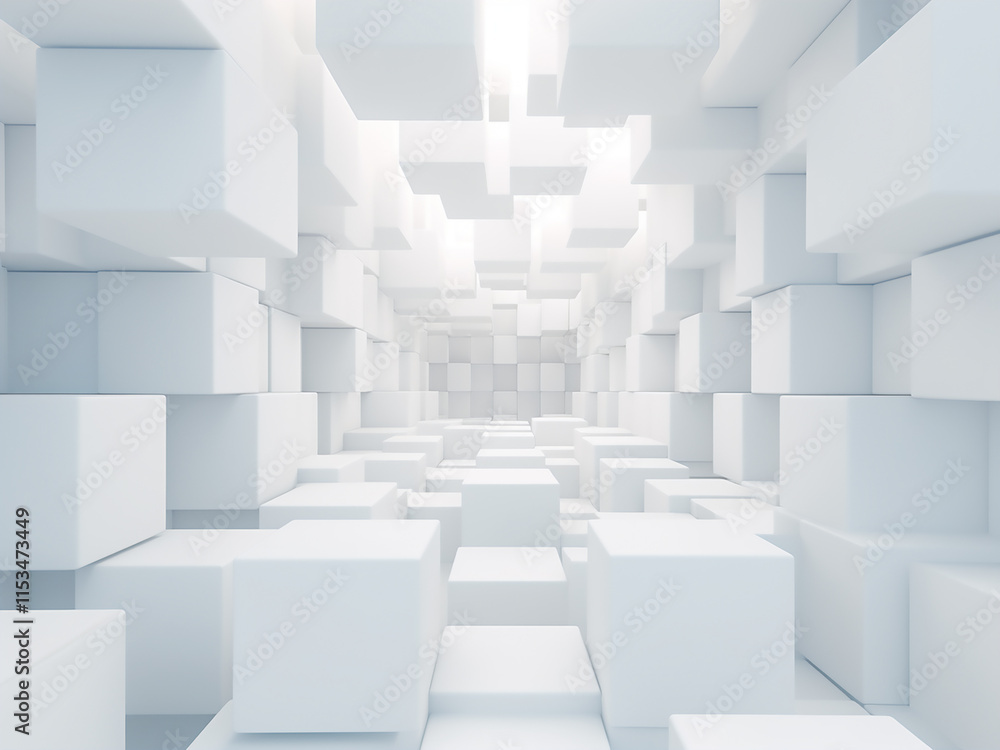 3D rendering of white cube structures forming an abstract, futuristic backdrop 3D rendering of white cube structures forming an abstract, futuristic backdrop