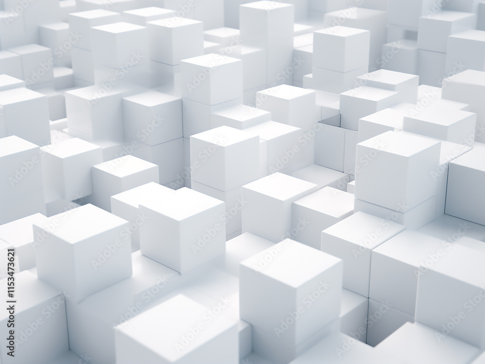 White cube structures in a futuristic abstract design with 3D rendering White cube structures in a futuristic abstract design with 3D rendering