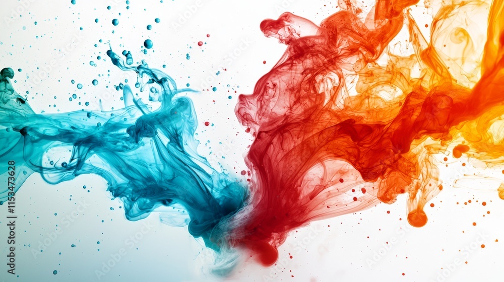 Vivid blue and vibrant red ink splashing dynamically on a white background Vivid blue and vibrant red ink splashing dynamically on a white background