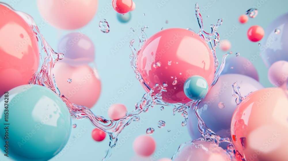 Floating colorful bubbles on a pastel background Floating colorful bubbles on a pastel background