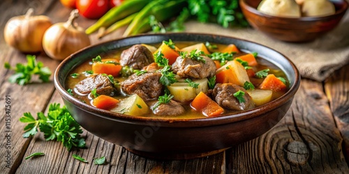 Hearty Irish Beef Stew with Potatoes and Carrots – Rustic Food Photography