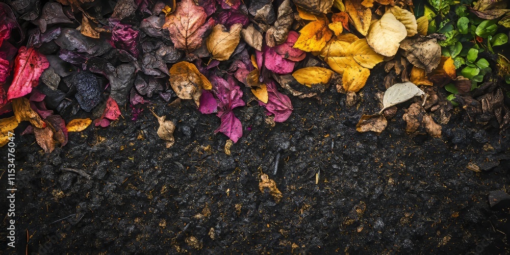 Horizontal image showcasing an organic compost heap, illustrating the rich textures and colors of organic compost. This organic compost heap emphasizes the benefits of composting for sustainable Horizontal image showcasing an organic compost heap, illustrating the rich textures and colors of organic compost. This organic compost heap emphasizes the benefits of composting for sustainable