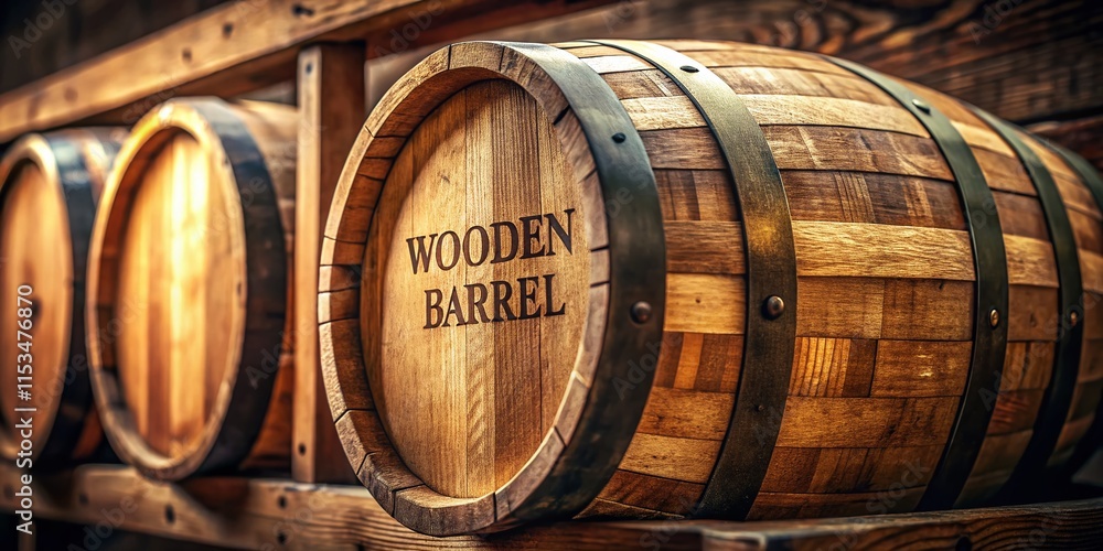 High-Resolution Photo of Rustic Wooden Barrel, Deep Depth of Field, Aged Wood Texture High-Resolution Photo of Rustic Wooden Barrel, Deep Depth of Field, Aged Wood Texture