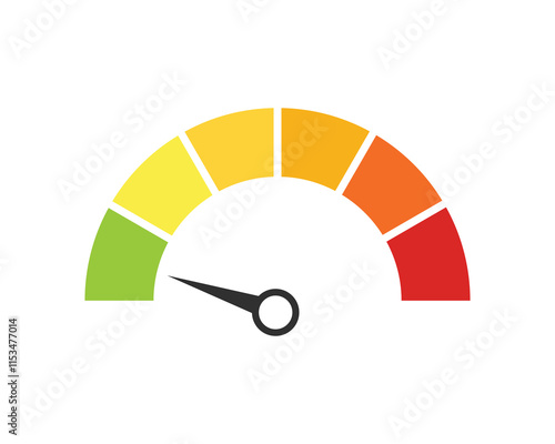 Score meter. Scale meter score level icon. Speedometer gauge indicator. Energy efficiency and consumer satisfaction rate measure UI. Indication lines. Dial with arrows and scale.