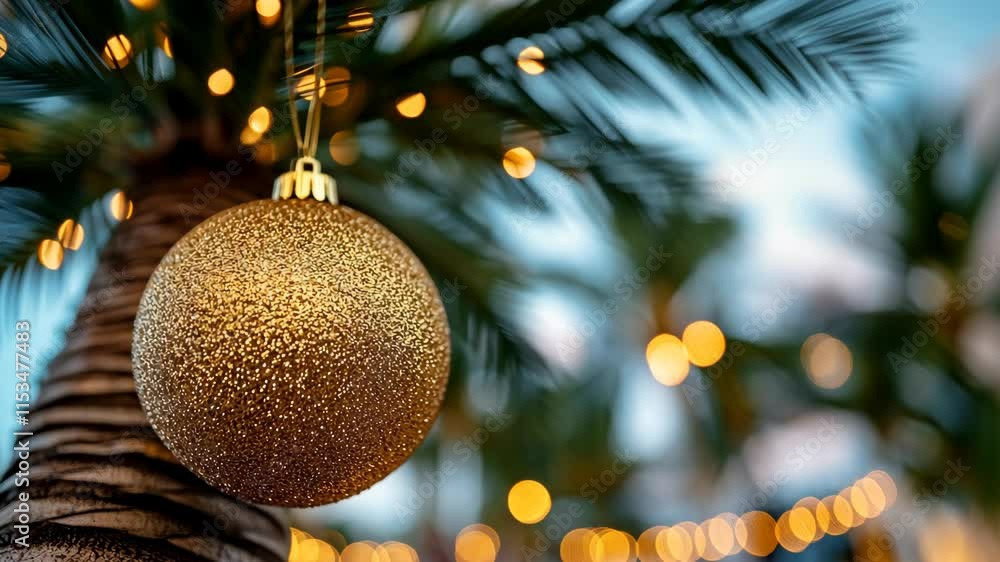 custom made wallpaper toronto digitalChristmas palm At dusk, a tropical tree is lit up by cozy string lights, setting a festive mood with blurred garland