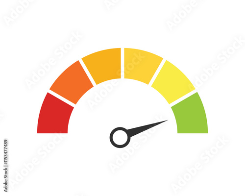 Score meter. Scale meter score level icon. Speedometer gauge indicator. Energy efficiency and consumer satisfaction rate measure UI. Indication lines. Dial with arrows and scale.