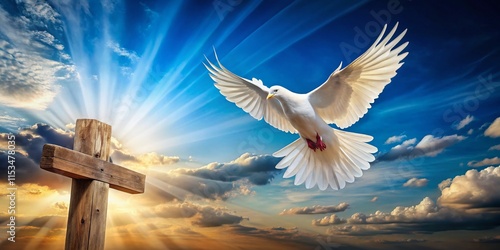 Wallpaper Mural Holy Spirit Dove, Wooden Cross, Blue Sky - Low Light Stock Photo Torontodigital.ca
