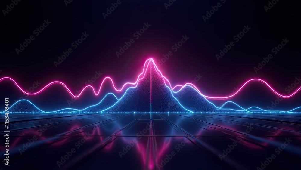 Neon Light Waveforms on Reflective Surface