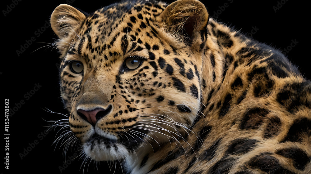 Majestic amur leopard portrait isolated on black background wildlife conservation image
Majestic amur leopard portrait isolated on black background wildlife conservation image