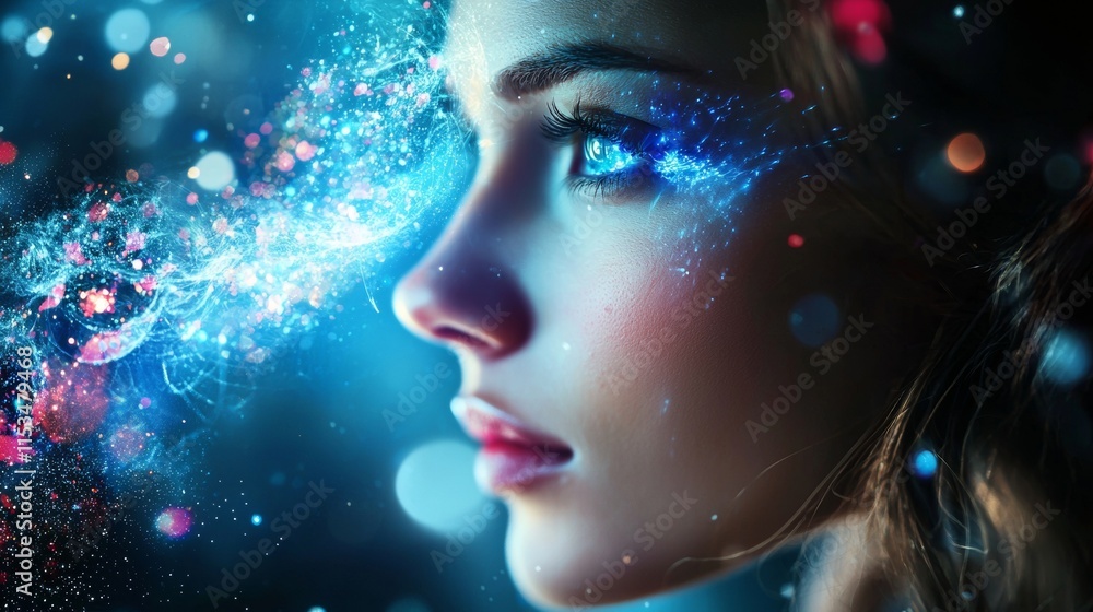 Portrait of a woman with cosmic effects in vibrant colors Portrait of a woman with cosmic effects in vibrant colors