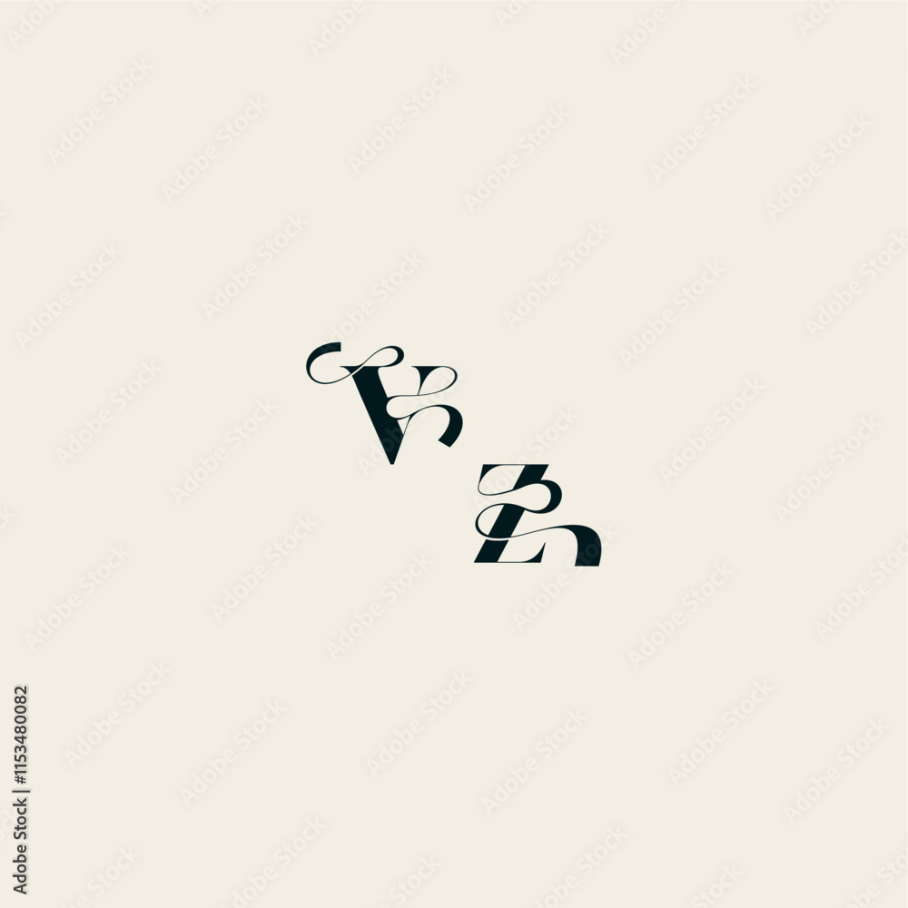 ZV letter wedding monogram elegant fancy curve logo bold and hairline initial ZV letter wedding monogram elegant fancy curve logo bold and hairline initial
