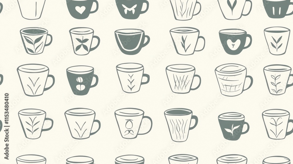 Cozy Coffee Cups Seamless Pattern Design Tea Mug Drinkware Cafe Home Decor Cozy Coffee Cups Seamless Pattern Design Tea Mug Drinkware Cafe Home Decor