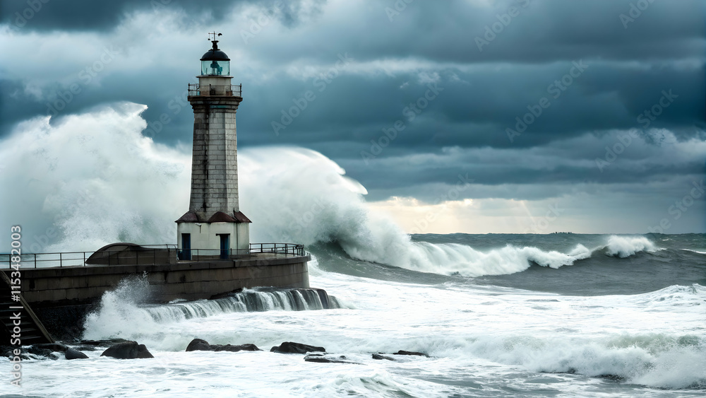 Corporate Lighthouse Resilient Against Stormy Waves and Clouds - Space for Text Corporate Lighthouse Resilient Against Stormy Waves and Clouds - Space for Text