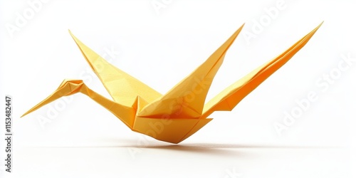 Yellow paper crane origami displayed against a white background, showcasing the intricate art of crane origami, highlighting the beauty and craftsmanship in creating yellow paper crane origami photo