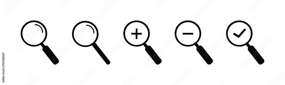 Set of search icon Vector Illustration. Zoom in and zoom out icon set. Magnifying glass icon, Zoom symbol, zoom lens sign, scan search symbol isolated, search symbol for web icons. Set of search icon Vector Illustration. Zoom in and zoom out icon set. Magnifying glass icon, Zoom symbol, zoom lens sign, scan search symbol isolated, search symbol for web icons.