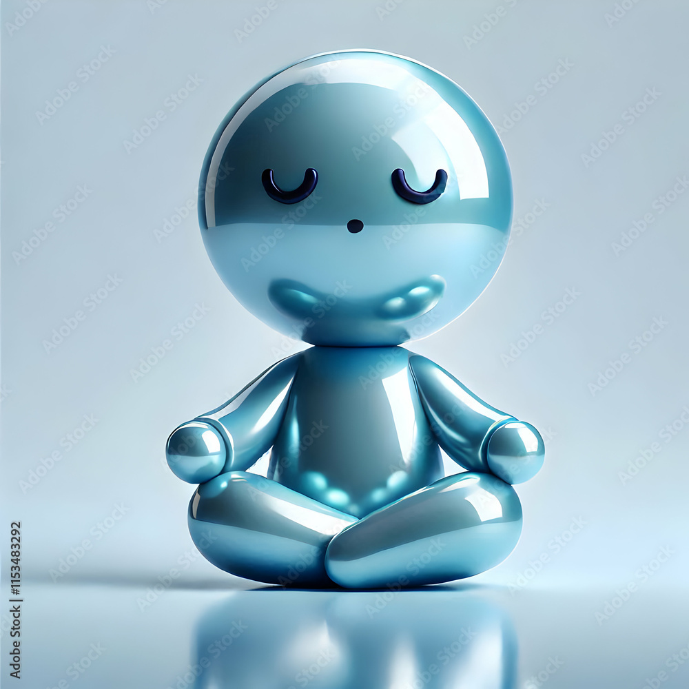3D Chibi Character Practicing Mindfulness Meditation on Glossy Background with Copy Space for Mental Wellness and Self Care 3D Chibi Character Practicing Mindfulness Meditation on Glossy Background with Copy Space for Mental Wellness and Self Care