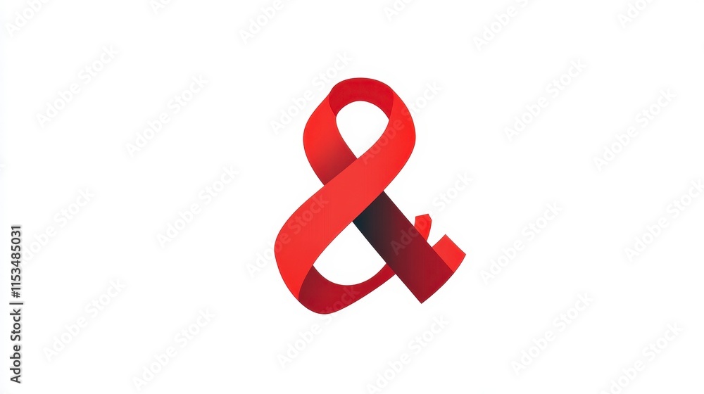 Bright Red Three-Dimensional Ampersand on White Background Bright Red Three-Dimensional Ampersand on White Background