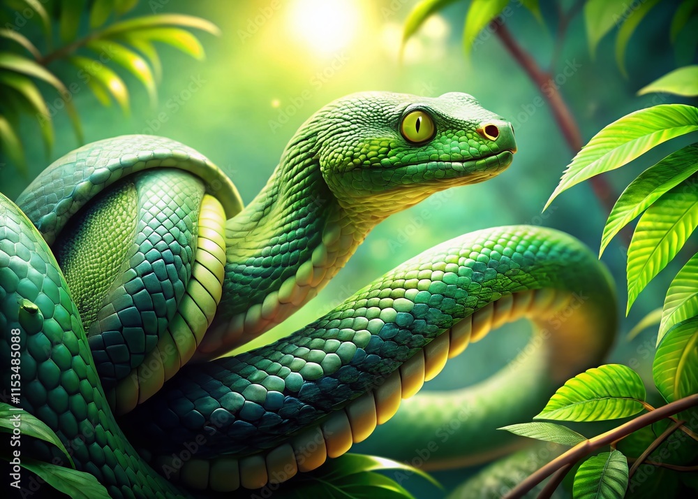 Fototapeta premium Jungle Snake Coloring Page: Vibrant Reptile Illustration for Kids, Ready to Color