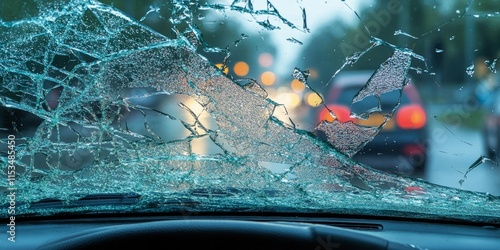 Wrecked auto glass from a hail storm showcases significant windshield damage, emphasizing the impact on the vehicle s auto glass. The severity of the damage highlights the challenges of auto glass photo