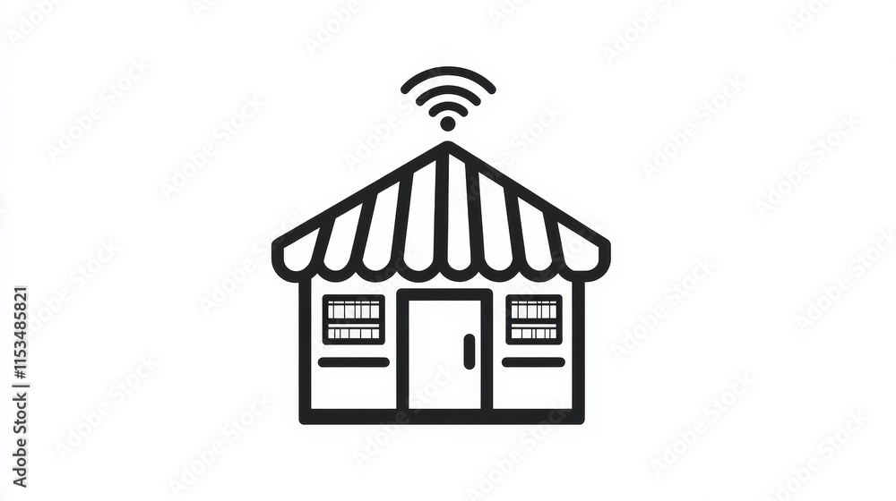 Wi-Fi Connected Small Business Building Icon Design Illustration Wi-Fi Connected Small Business Building Icon Design Illustration